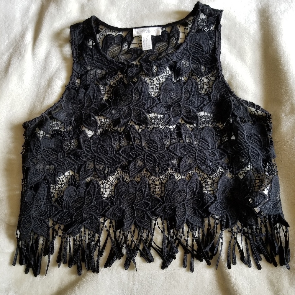 Black Crotchet Crop Top